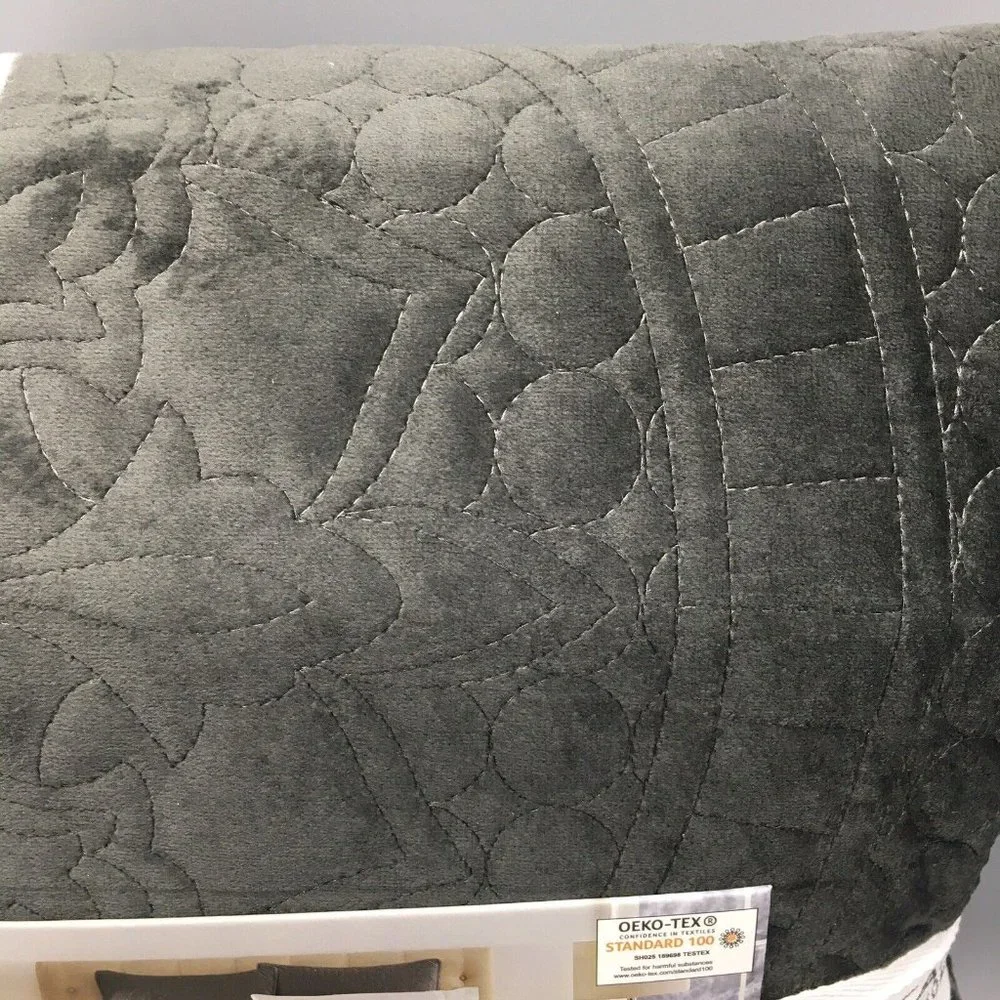 3pc Tahari Charcoal Gray Medallion Holland KING Velvet Quilt Sham Set Designer